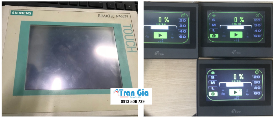 Hình ảnh màn hình HMI công nghiệp đang được sửa chữa tại Trần Gia Automation