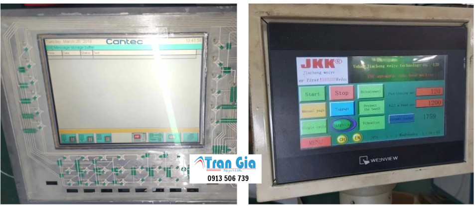 Hình ảnh màn hình HMI công nghiệp đang được sửa chữa tại Trần Gia Automation