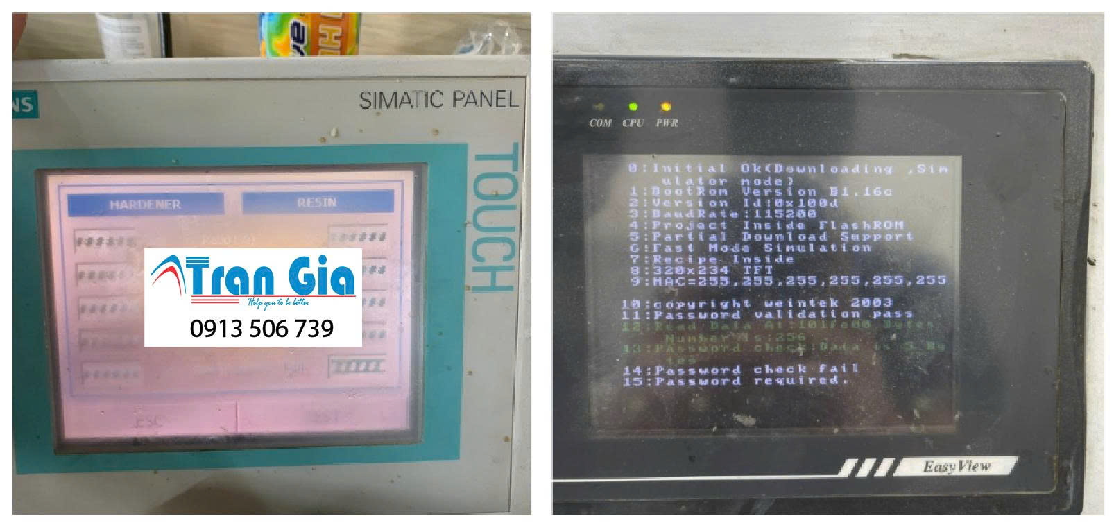 Hình ảnh màn hình HMI công nghiệp đang được sửa chữa tại Trần Gia Automation