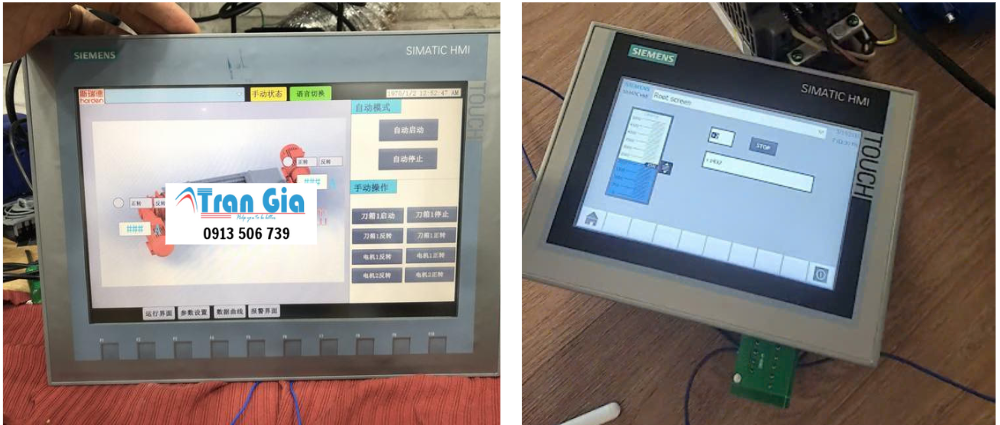 Hình ảnh màn hình HMI đang trong quá trình sửa chữa tại TRAN GIA Automation  