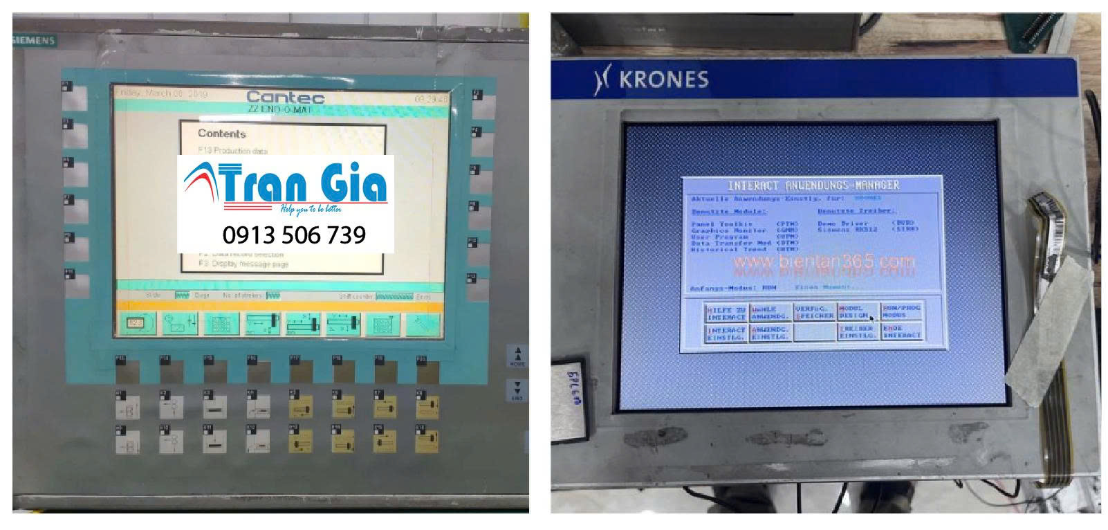Hình ảnh màn hình HMI đang trong quá trình sửa chữa tại TRAN GIA
