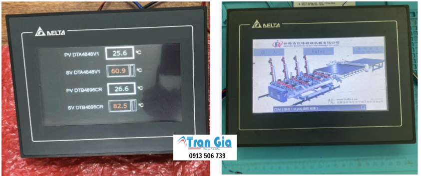 Hình ảnh màn hình HMI đang trong quá trình sửa chữa tại Trần Gia Automation