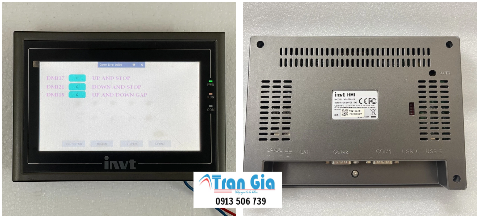 Hình ảnh màn hình HMI đang trong quá trình sửa chữa tại TRAN GIA Automation